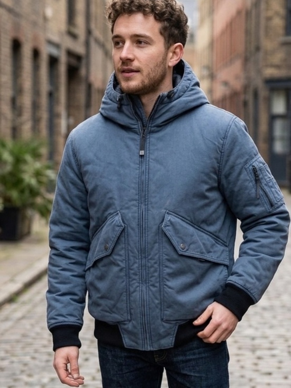 Victorinox Swiss Army Men's XL Blue Hooded Flight Bomber Jacket